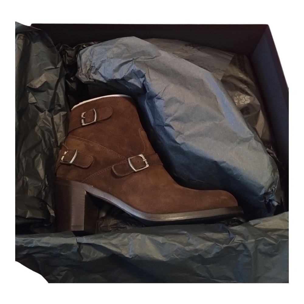 Belstaff Trialmaster Dark Brown Short Ladies Boots Buckle Suede Leather Sz 7